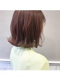 20代30代大人可愛いオレンジベージュ切りっぱなしくびれボブ