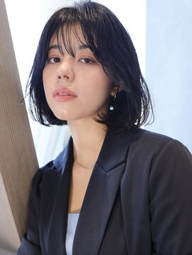 エムスラッシュ みなとみらい馬車道店(M SLASH) 黒髪/アッシュブラック/シースルーバング/ワンカールボブ/馬車道