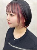 インナーカラーまるみボブラベンダーピンク/ブリーチカラー