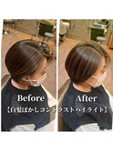 【丸みショート×白髪ぼかしコントラストハイライト】