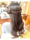 編み込みハーフアップ