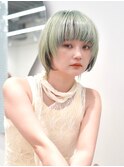 ペールグリーン/顔周りレイヤー/ショートウルフ