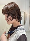 顔まわりカット/パーマ残し/ラベンダーブラウン