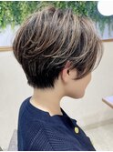 ●前下がりショートボブハンサムショートカットカラーパーマケア