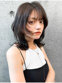 2ぱっつん前髪流し前髪鎖骨ミディアムボブ耳かけボブパーマ小顔