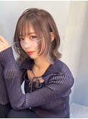 ミニウルフチェリーブラウンホワイトグレージュフェザーパーマ