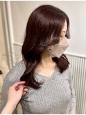 目を惹く暖色/前髪なし艶巻きミディアム/京都河原町