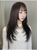 レイヤーカット/姫カット/暗髪/顔周り/前髪/オリーブ/韓国