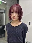 ボブウルフ/ウルフボブ/レイヤーボブ/ハッシュボブ/ワインレッド
