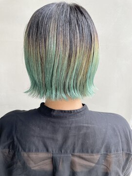 ヘアー アイス 御器所本店(HAIR ICI) 30代40代脱白髪染めグラデーションペールグリーンブリーチカラー