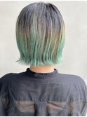30代40代脱白髪染めグラデーションペールグリーンブリーチカラー