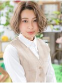 バレイヤージュくせ毛風ゆるふわカールボブh3志木20代30代40代