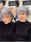 レイヤーショート白髪ぼかし脱白髪染め40代50代60代ショートボブ