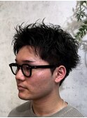 MEN’S HAIR/ブルーブラック/フェザーパーマ/ハイライト