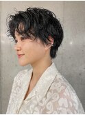 ショートパーマ/パーマ/ハンサムショート/黒髪パーマ