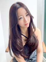 ストレートレイヤーカットチェリーレッド20代30代
