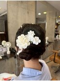 結婚式成人式編み込みお団子ヘアセット20代30代40代