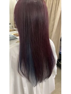 ヘアアンドネイル シーソー(Hair&Nail Seesaw) インナーカラー、ローズバイオレット×ネイビー