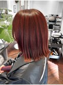 【白石】ブリーチなし赤髪バーガンディワインレッド外ハネボブ