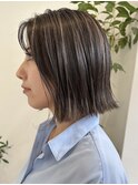 コントラストハイライトボブ極細ハイライト大人上品デザイン30代