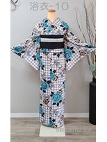 きものサロン すずめ屋&nbsp;レンタル番号　浴衣-10（市松ローズ）