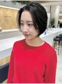 髪質改善黒髪ハンサムショートボブ前下がり前髪なし