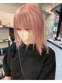 6519ミルクティーピンクハイトーンカラー韓国切りっぱなしボブ