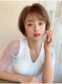 20代30代40代大人可愛い 小顔 丸みショートボブ ベージュカラー