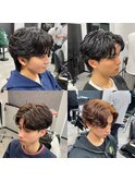 センターパート×フェザーパーマ