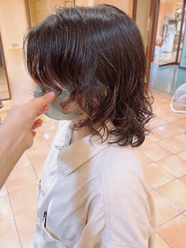 モリオフロムロンドン 原宿本店(morio from London) 【morio 原宿】ミディアムウルフ　外国人風パーマ　前髪なし