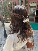 編み込み×ハーフアップ