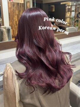 アミー 駒澤(Ammy komazawa) ピンクカラー×コテ巻き風パーマ