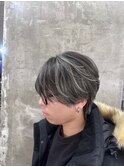 フェザーショートアップバングセンターパートメンズハイライト