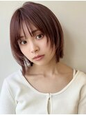顔まわりレイヤーボブ/ピンクブラウンカラー/似合わせカット銀座