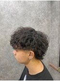 メンズミニウルフ×波巻きパーマ