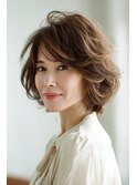 40代50代夏◎前下がり小顔ショートボブ×白髪ぼかし