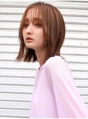 ピンクブラウン×切りっぱなしボブ
