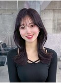 黒髪韓国小顔レイヤーイメチェン暗めオリーブグレークラゲヘアー