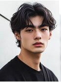 前髪パーマ 韓国センターパート ウルフカットニュアンスパーマ
