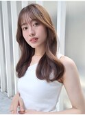 抜け感 ミルクティーピンク シースルーバング 小顔 顔回りカット