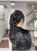 リボンヘア/編みおろし/ポニーテール/結婚式アレンジ/京都河原町
