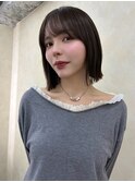 顔周りカット/縮毛矯正/ダークブラウン/コーラルピンク
