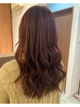 イコウヘアデザイン(icou hair design) コーラルピンク×筋感ハイライト