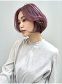 大人のモテボブ/ピンクベージュ/極細ハイライト/レイヤー/30代