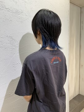 アジールヘア 池袋東口店(agir hair) ブリーチ1回~ウルフカット×襟足インナーネイビーブルー池袋東口