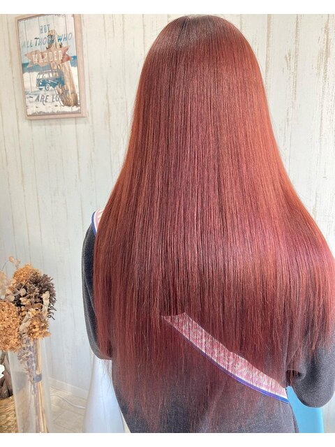 艶カラー/ベリーピンク/赤髪/ブリーチオンカラー◎20代30代