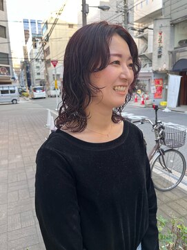 カフ(CAF) CAF FUKO ボルドー/レッドカラー/ウェーブパーマ/大阪/心斎橋