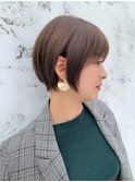 ラテグレージュ顔周りレイヤーボブ韓国巻き結べるレイヤーカット