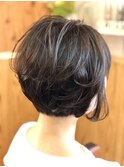 ベージュブラウン×前下がりショートボブ