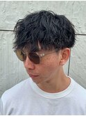 ダークアッシュニュアンスパーマ韓国マッシュベリーショート
